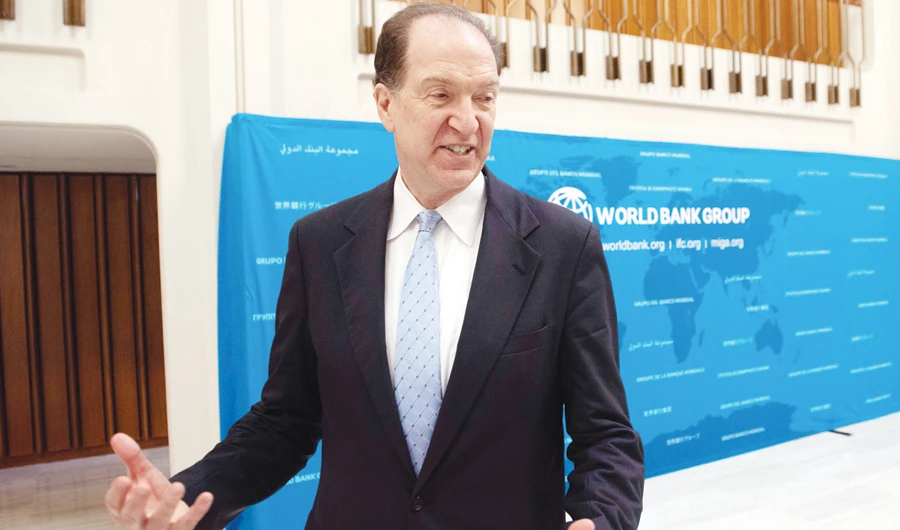 World Bank Group President David Malpass speaks during an interview on Sunday. (AFP)