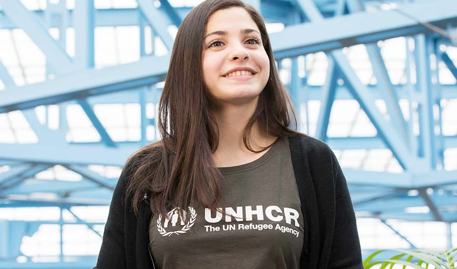 Syrian refugee Yusra Mardini, the Olypmpia swimmer, escaped conflict in her homeland. A year later she famously competed at the Rio Olympics. (Photo/UNHCR)