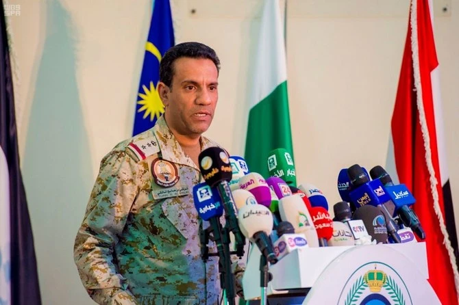 Arab Coalition Spokesman Col. Turki Al-Maliki speaks at a press conference in Riyadh. (File photo/SPA)