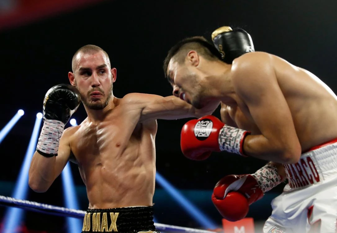 October 20, 2018: Maxim Dadashev (L) of Russia battles with Antonio de Marco of Mexico during a super lightweight bout in Las Vegas. Dadashev has died from injuries sustained in a fight in Maryland, the Russian boxing federation announced on July 23, 2019. (AFP/File Photo)