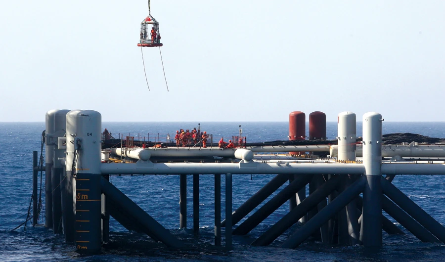 A platform in the Leviathan natural gas field in the Mediterranean Sea, about 130 kilometers west of the coast of the Israeli city of Haifa. (AFP)