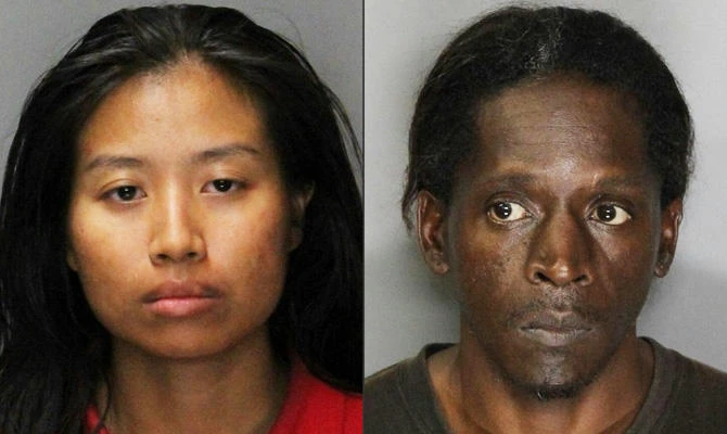 This combination of handout pictures created on July 24, 2019 shows booking photos released by the Rancho Cordova PD on their Facebook page on June 29, 2017 of Angela Phakhin (L) and her fiancé Untwan Smith. (AFP Photo / Rancho Cordova Police Department)
