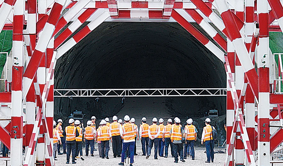 Officials visit the East Coast Rail Link project in Terengganu. The China-backed rail project was suspended last year when a corruption-plagued government was ejected from power. (AFP)