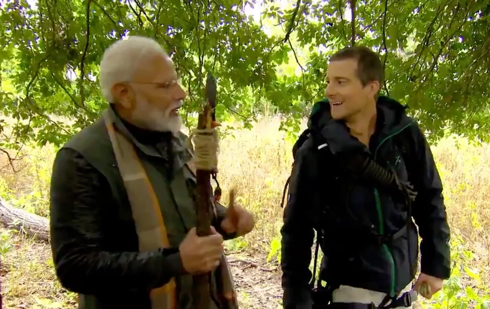 Narendra Modi said he had grown up in nature and the program with Bear Grylls was a chance to showcase India’s rich wildlife. (Screengrab (Discovery Channel)