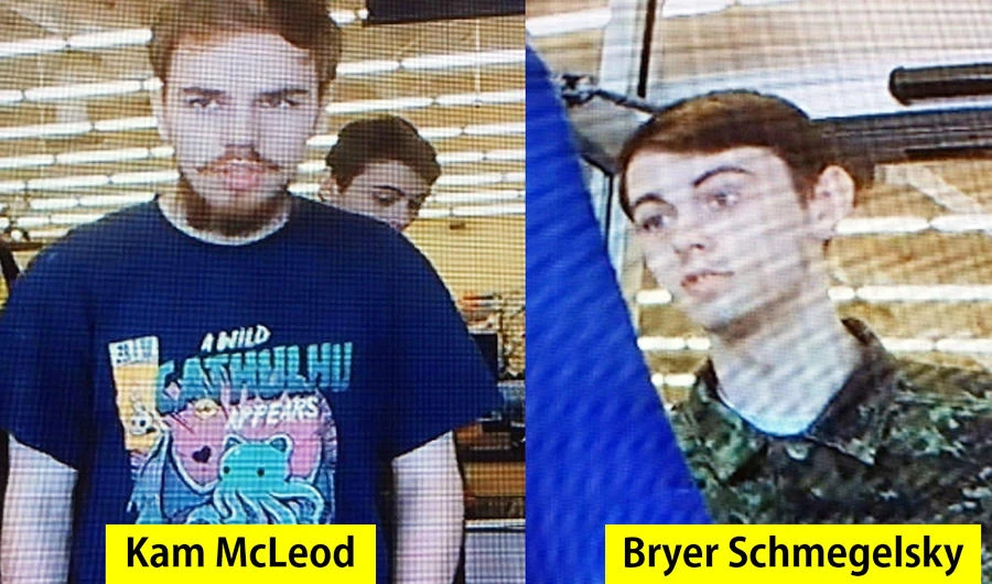 The Royal Canadian Mounted Police released photos on July 23, 2019 of Kam McLeod, 19, and Bryer Schmegelsky, 18, from Port Alberni, British Columbia, who are considered main suspects in the slayings of 23-year-old Australian Lucas Fowler, and his US girlfriend Chynna Deese, 24, who were discovered shot to death on July 15 along the side of the Alaska Highway near Liard Hot Springs, British Columbia. (AFP)