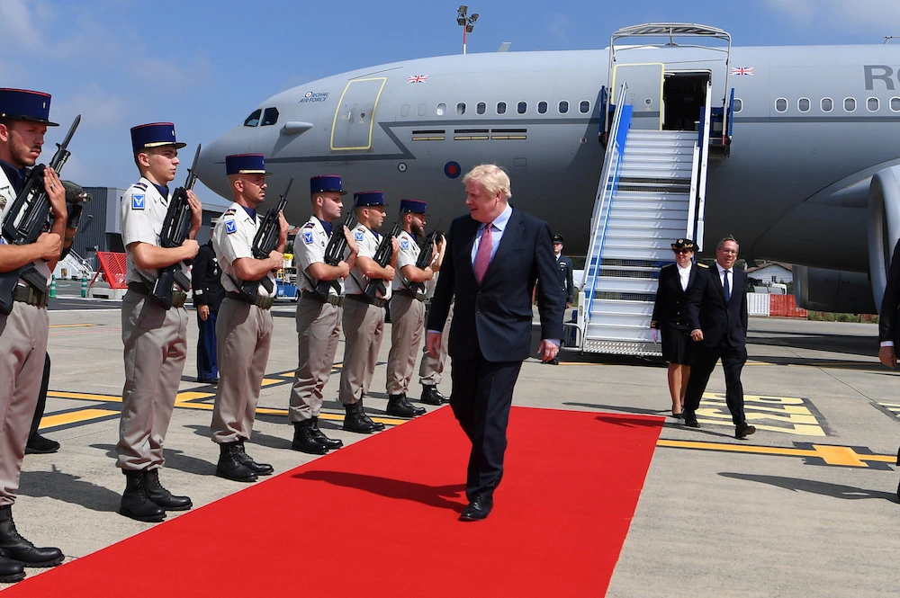 Britain's Prime Minister Boris Johnson arrives to the G7 summit, in Biarritz, France Aug. 24, 2019. (Reuters)