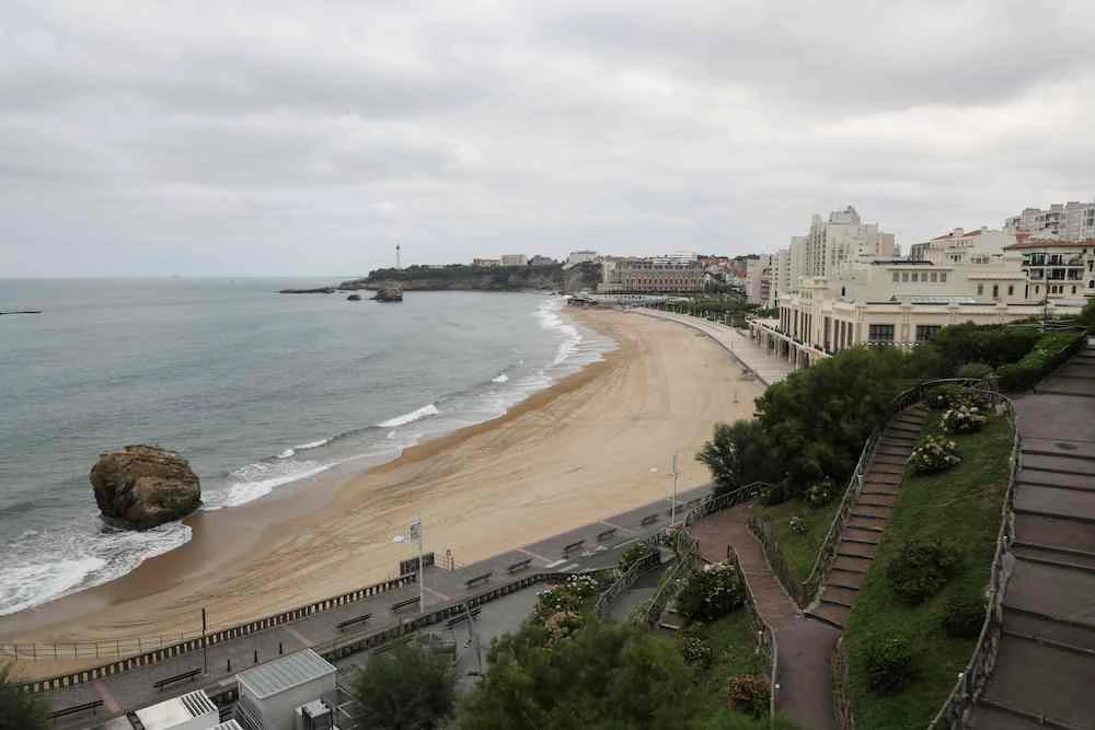 A view of the Grande Plage, normally packed with holiday makers, pictured deserted in Biarritz, south-west France on August 25, 2019, on the second day of the annual G7 Summit. (AFP)