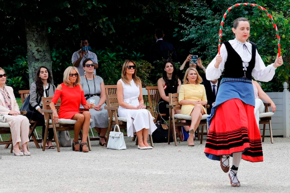 (From L) Chile’s First Lady Cecilia Morel, French President’s wife Brigitte Macron, US First Lady Melania Trump and European Council President’s wife Malgorzata Tusk attend a traditional dance performance with the other G7 leaders’ spouses at the Villa Arnaga in Cambo-les-Bains during a visit on traditional Basque culture, near Biarritz as part of the G7 summit, on Aug. 25, 2019. (AFP)