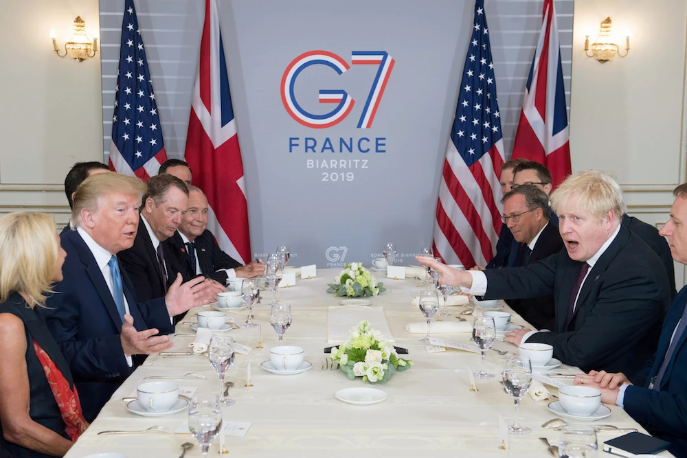 Britain’s Prime Minister Boris Johnson meets US President Donald Trump for bilateral talks during the G7 summit in Biarritz, France Aug. 25, 2019. (Reuters)
