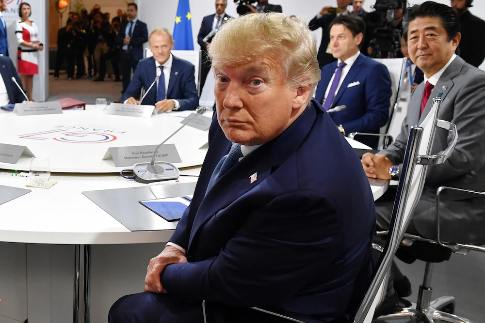 US President Donald Trump attends the first working session of the G7 Summit, in Biarritz, France, Aug. 25, 2019. (Reuters)