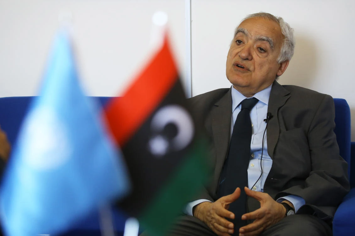 Ghassan Salame, UN special envoy for Libya and head of the UN Support Mission in Libya (UNSMIL), speaking during an interview with AFP at his office in the capital Tripoli. (AFP)