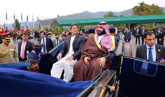 Pakistani prime minister Imran Khan and Saudi Arabia’s prince Mohammed bin Salman in Islamabad, February 18th. Photograph. (Reuters/File Photo)