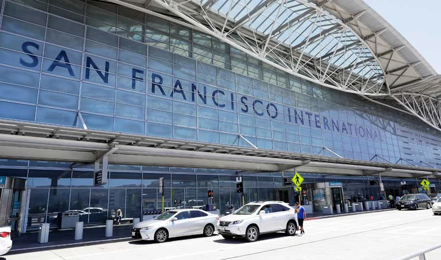 In this July 11, 2017, file photo, vehicles wait outside the international terminal at San Francisco International Airport in San Francisco. (AP)
