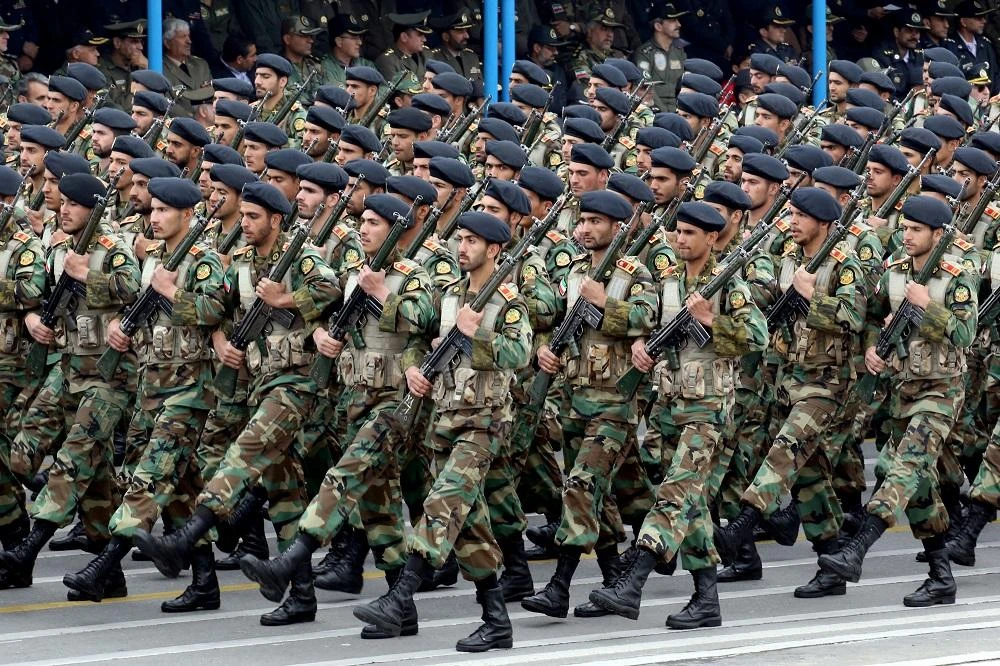 Iranian soldiers march during a military parade as they mark the country's annual army day in Tehran, on April 18, 2019. (File/AFP)