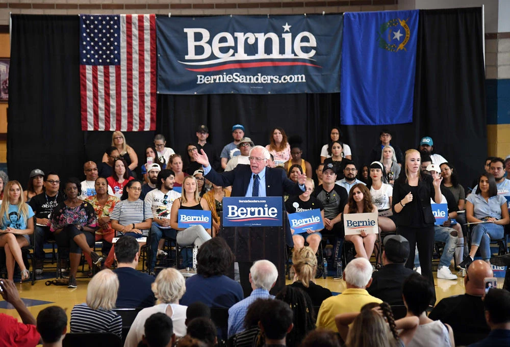 US Sen. Bernie Sanders, a Democratic presidential candidate, speaks during a town hall on jobs and economic security at Cheyenne High School on August 4, 2019 in North Las Vegas, Nevada. (Ethan Miller/Getty Images/AFP)