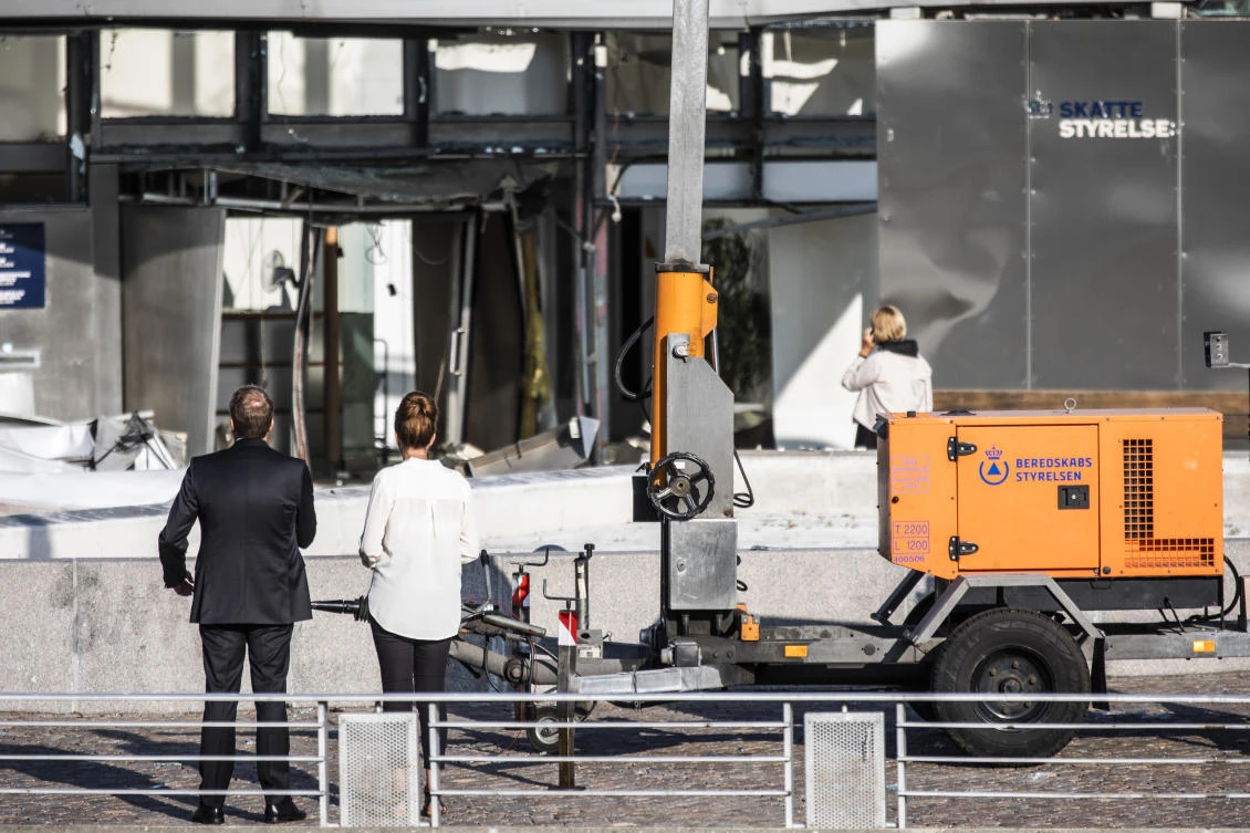 Police confirm that there was a powerful explosion late Tuesday in front of the Danish Tax Agency in Copenhagen. (AP)