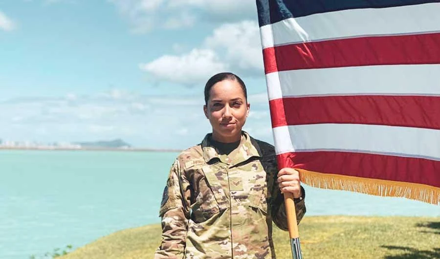 In this June 2019, photo, U.S. Air Force Senior Airman Xiara Mercado stands at Pearl Harbor, Hawaii. (AP)