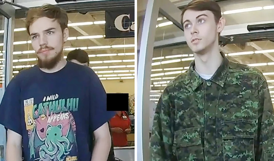 Kam McLeod, 19 and Bryer Schmegelsky, 18, suspects in the murder of an Australian tourist and his American girlfriend in northern British Columbia, and charged with the second-degree murder of Leonard Dyck, are seen in a combination of still images from undated CCTV taken in Meadow Lake, Saskatchewan and released by the Royal Canadian Mounted Police (RCMP) July 26, 2019. (Reuters)