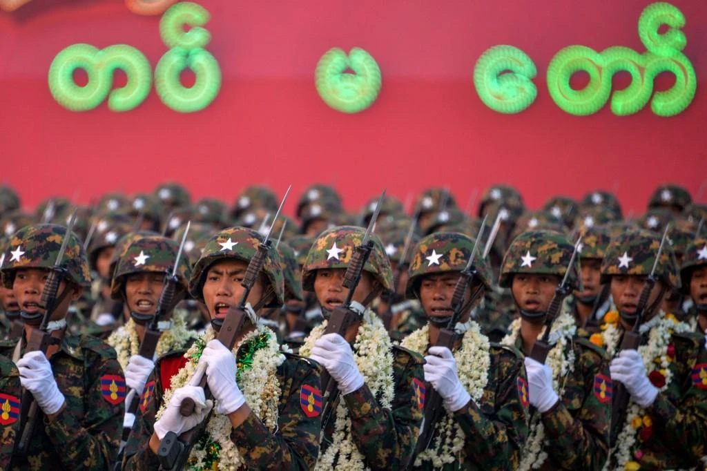 Ethnic armed rebel groups have for decades fought against the Myanmar military, above, for land and resources in the country’s east. (AFP)