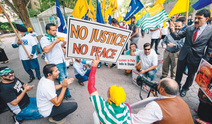 Sikhs for Justice protest near the UN headquarters on Aug. 15, India’s Independence Day, highlighting the human rights abuses of Sikhs in Punjab. (AFP)