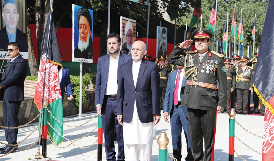 Afghan President Ashraf Ghani attends a state ceremony for the Afghan Independence Day in Kabul on Monday. (Reuters)