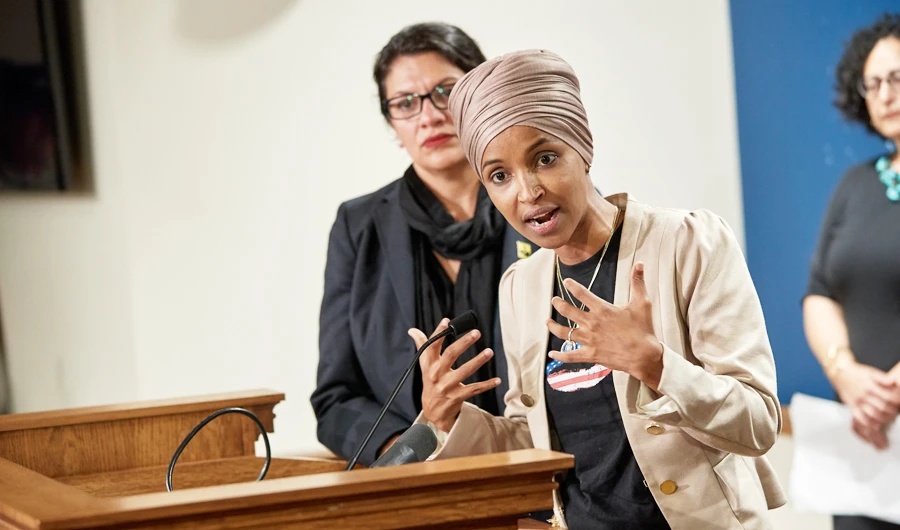 US Reps. Ilhan Omar (D-MN) and Rashida Tlaib (D-MI) hold a news conference on August 19, 2019 in St. Paul, Minnesota. (AFP)