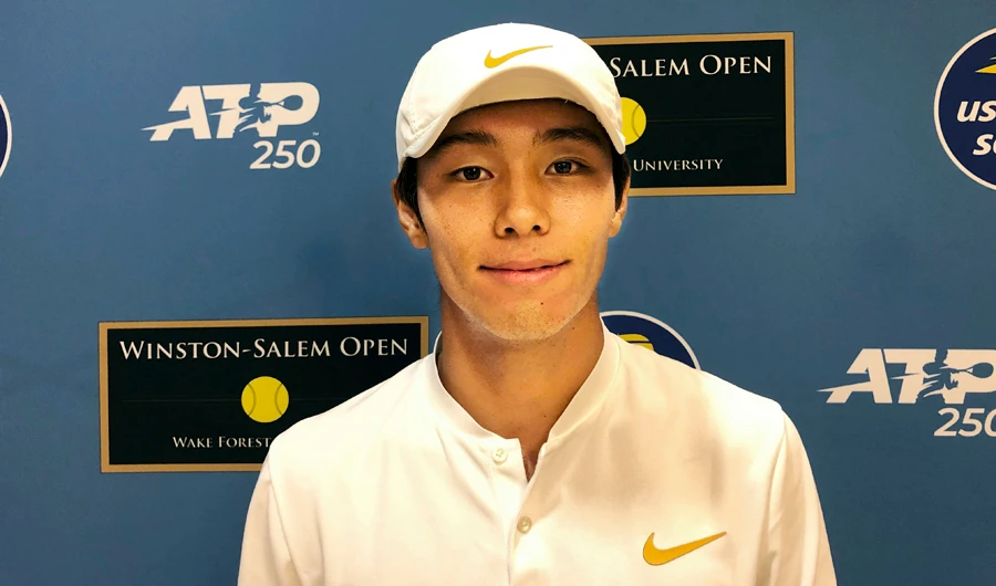 Lee Duckhee of South Korea poses following his tennis match Monday at the Winston-Salem Open. (AP)