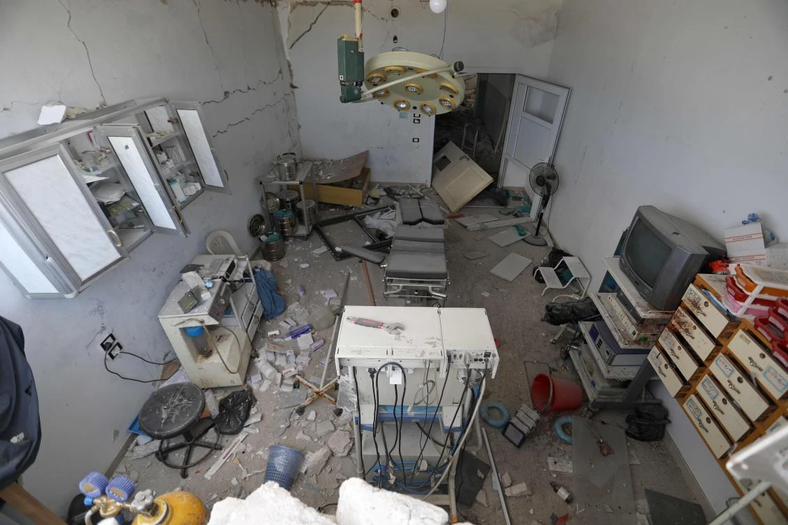 This picture taken on August 21, 2019 shows the damaged interior of an operating room following a reported air strike on a makeshift clinic in the area of Tallmannis in Syria's northern Idlib province. (AFP)