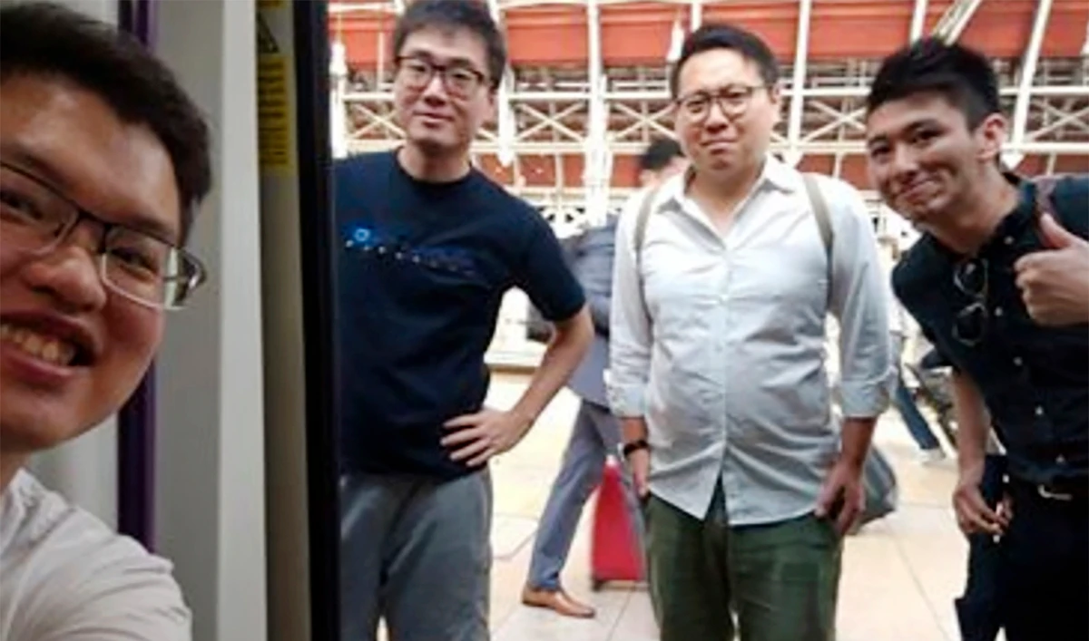 his photo provided by Wilson Li shows Simon Cheng Man-kit, second left, a resident of Hong Kong. China said Simon Cheng Man-kit, a staffer at the British consulate in Hong Kong, has been given 15 days of administrative detention in the neighboring mainland city of Shenzhen for violating regulations on public order, Wednesday, Aug. 21, 2019. (AP)