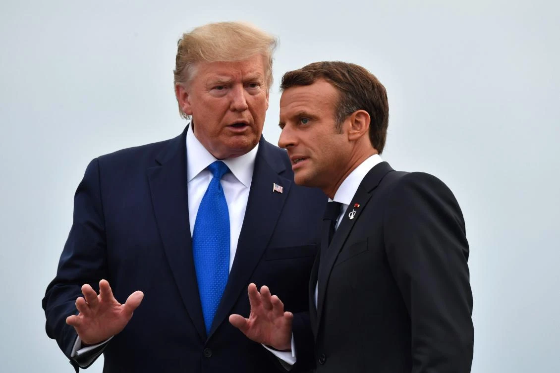 Emmanuel Macron and President Donald Trump at the Biarritz lighthouse, southwestern France, ahead of a working dinner on August 24, 2019, on the first day of the annual G7 Summit. (AFP)