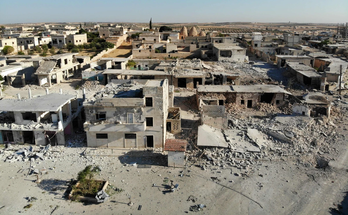 The village of Al-Tahh, in Idlib province, following Syrian government airstrikes. (AFP)