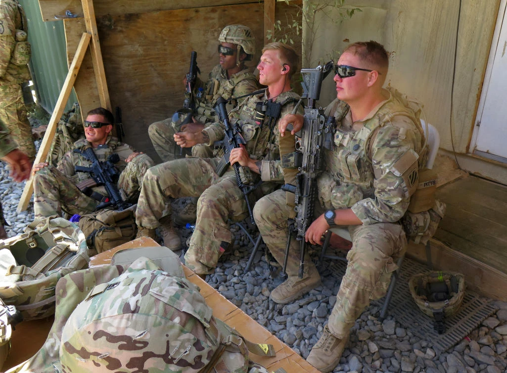 US military advisers from the 1st Security Force Assistance Brigade sit at an Afghan National Army base in Maidan Wardak province, Afghanistan. (File/ Reuters)