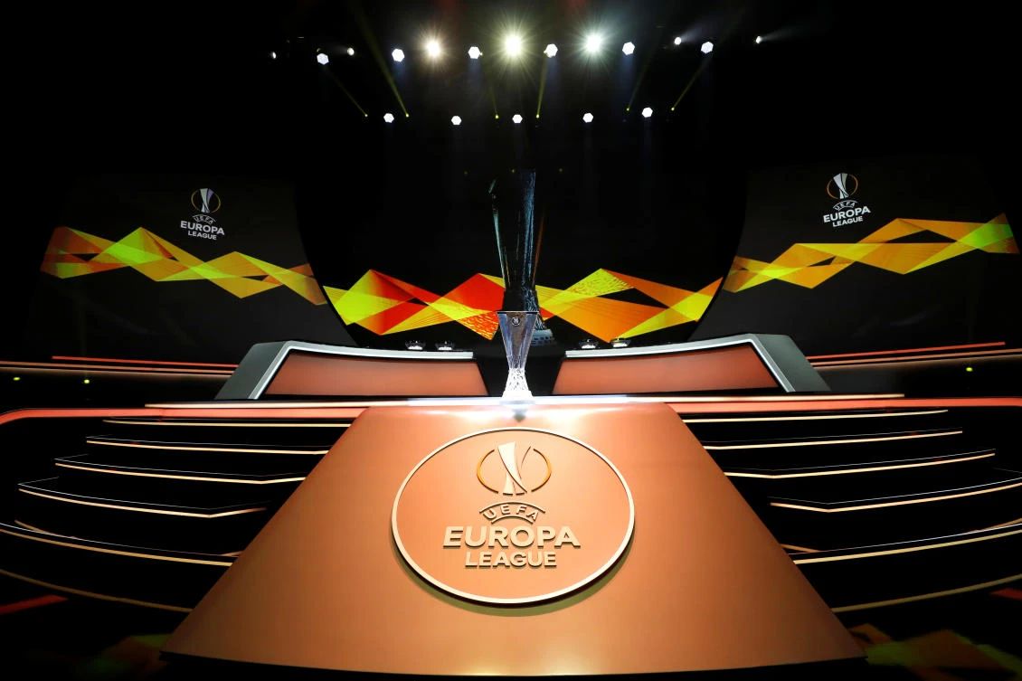 General view of the trophy before the UEFA Europa League draw. (Reuters)