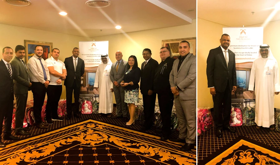 Mohamed Abbas, director of human resources, represented Freddy Farid in handing over the school bags to members of the Dar Al-Ber Society.