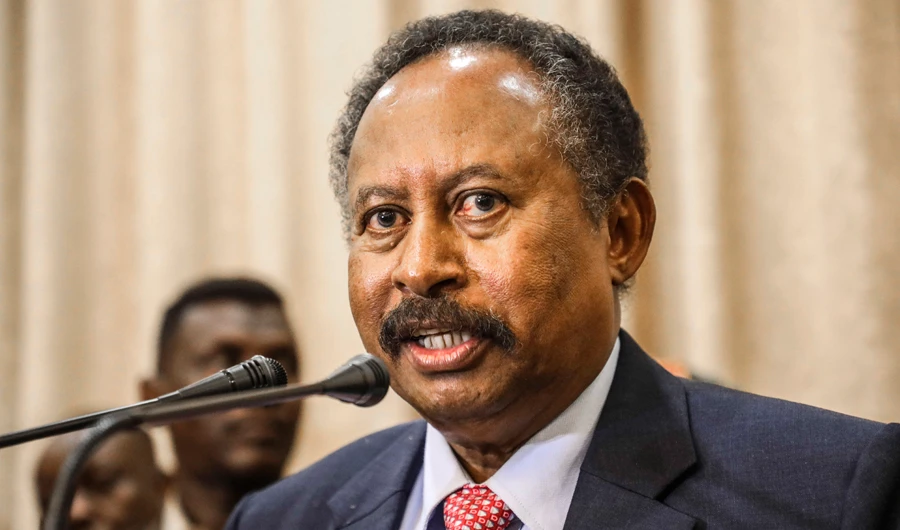 In this Aug. 21, 2019 file photo, Sudan's new Prime Minister Abdalla Hamdok speaks during a press conference in Khartoum, Sudan. (AP)