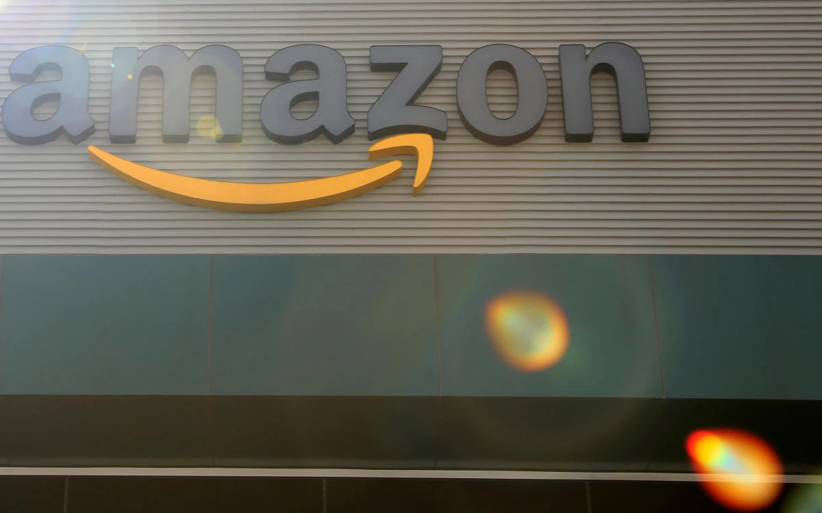 The logo of Amazon is seen at their new warehouse during its opening announcement on the outskirts of Mexico City, Mexico July 30, 2019. (Reuters)
