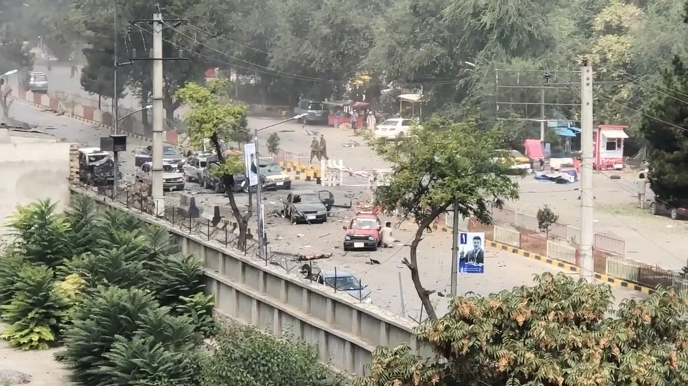 Damaged cars are seen at the site following a suicide attack in Kabul on Thursday, September 5, 2019. (Reuters)