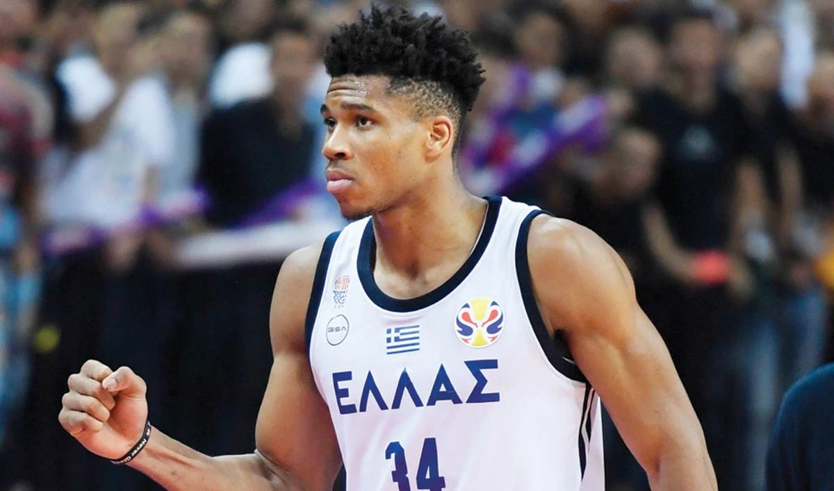 Greece’s Giannis Antetokounmpo gestures during the Basketball World Cup Group F game against New Zealand. (AFP)