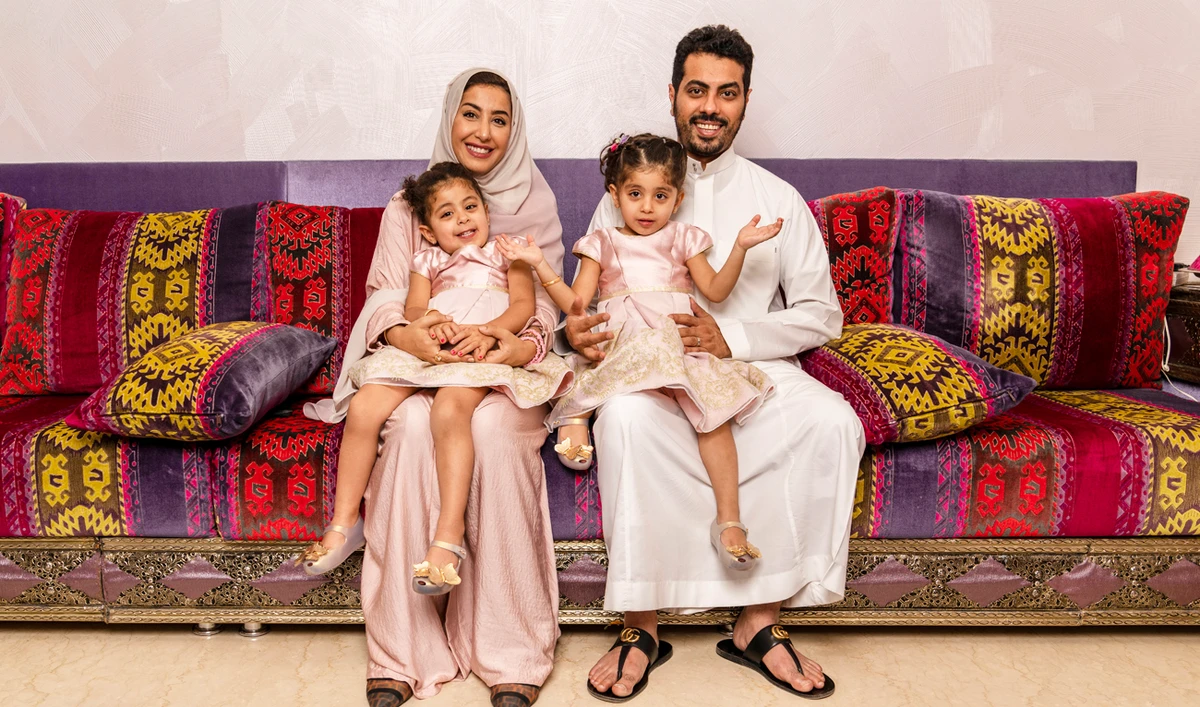 Ohoud Alhaqbani with her husband, Sultan, and their twin daughters. (AN photo by Ziyad Alarfaj)