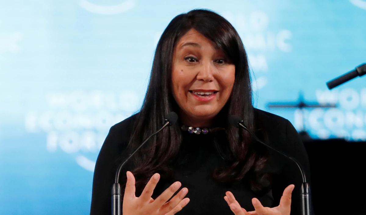 Haifaa Al-Mansour delivers a speech at the World Economic Forum in Davos on Jan. 21. (File/Reuters)