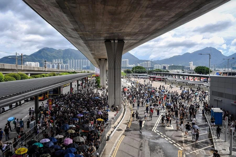 Protesters gather in the bus terminal at Hong Kong International Airport on September 1, 2019. (File/AFP)