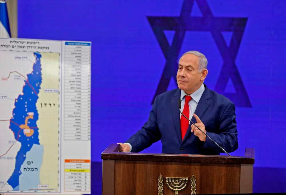 Israeli Prime Minister Benjamin Netanyahu gives a statement in Ramat Gan, near the Israeli coastal city of Tel Aviv, on September 10, 2019. Netanyahu pledged to apply Israeli sovereignty over West Bank’s Jordan Valley if re-elected. (AFP)