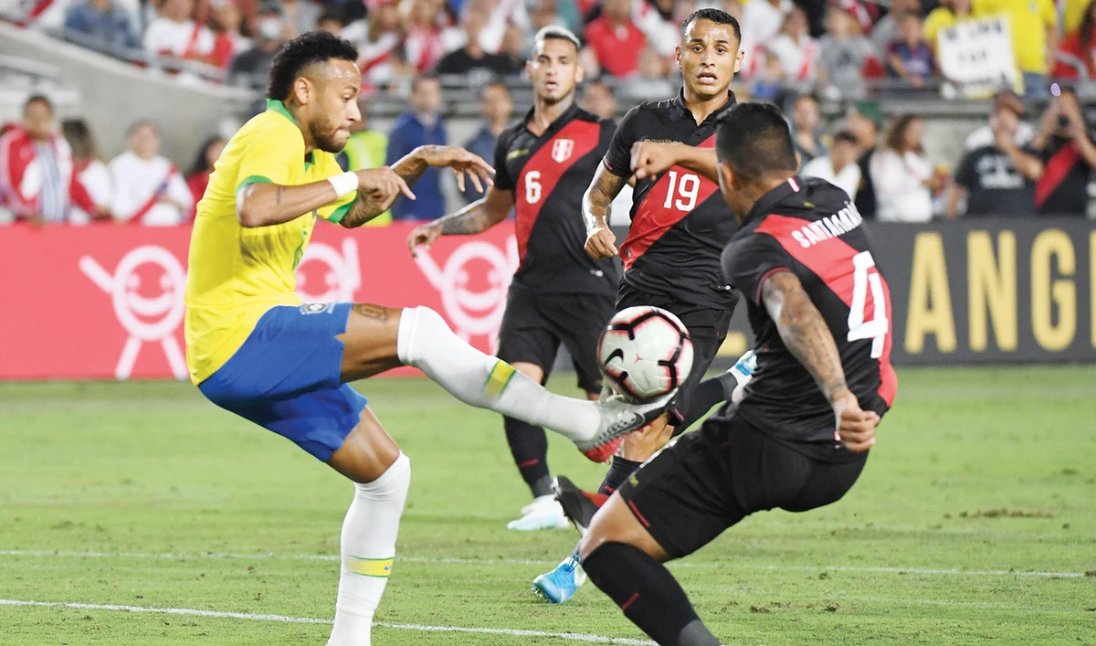 Neymar of Brazil during the international friendly match between Brazil and Peru on Tuesday. (AFP)