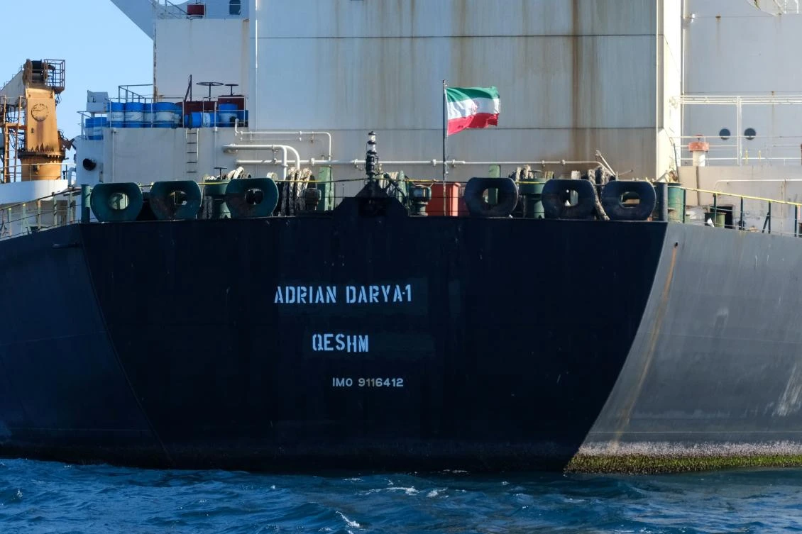 In this file photo taken on August 18, 2019 an Iranian flag flutters on board the Adrian Darya oil tanker, formerly known as Grace 1, off the coast of Gibraltar. (AFP)