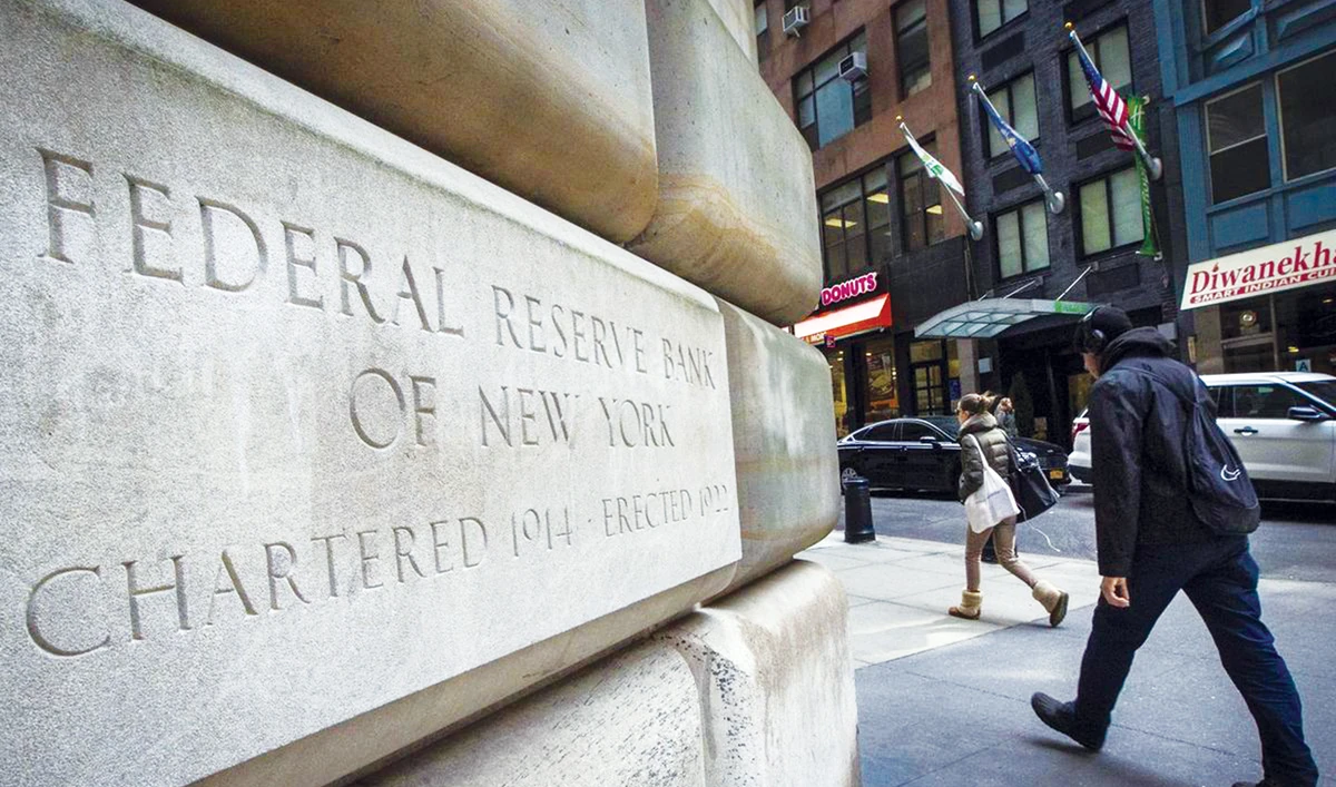 The cornerstone of the Federal Reserve Bank is seen in New York’s financial district. The US Federal Open Market Committee will meet on Tuesday and Wednesday. (Reuters/File)
