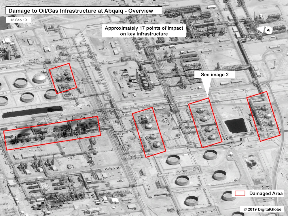 A satellite image of Saudi Aramco infrastructure at Abqaiq. (US Government/DigitalGlobe/ via Reuters)