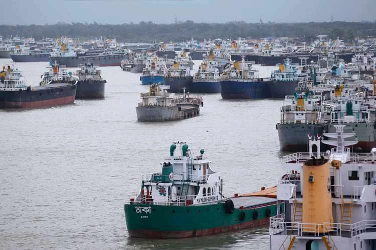 Ships lie at anchor in the River Karnafuli, near Chittagong. Several UAE-based investors have expressed interest in developing economic zones and hi-tech parks in Bangladesh. (Reuters)