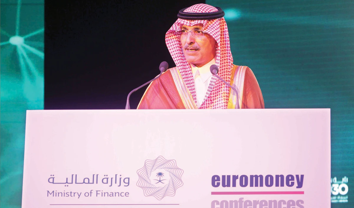 Finance Minister Mohammed Al-Jadaan stresses a point in his keynote address at the opening session of Euromoney Saudi Arabia Conference 2019. (AN photo/Ahmed Fathi)