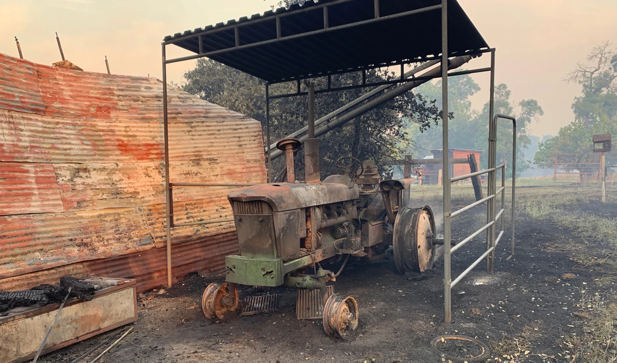 A tractor destroyed by the Sand Fire is seen at a farm in the Capay Valley in California, U.S., June 8, 2019. (Reuters)