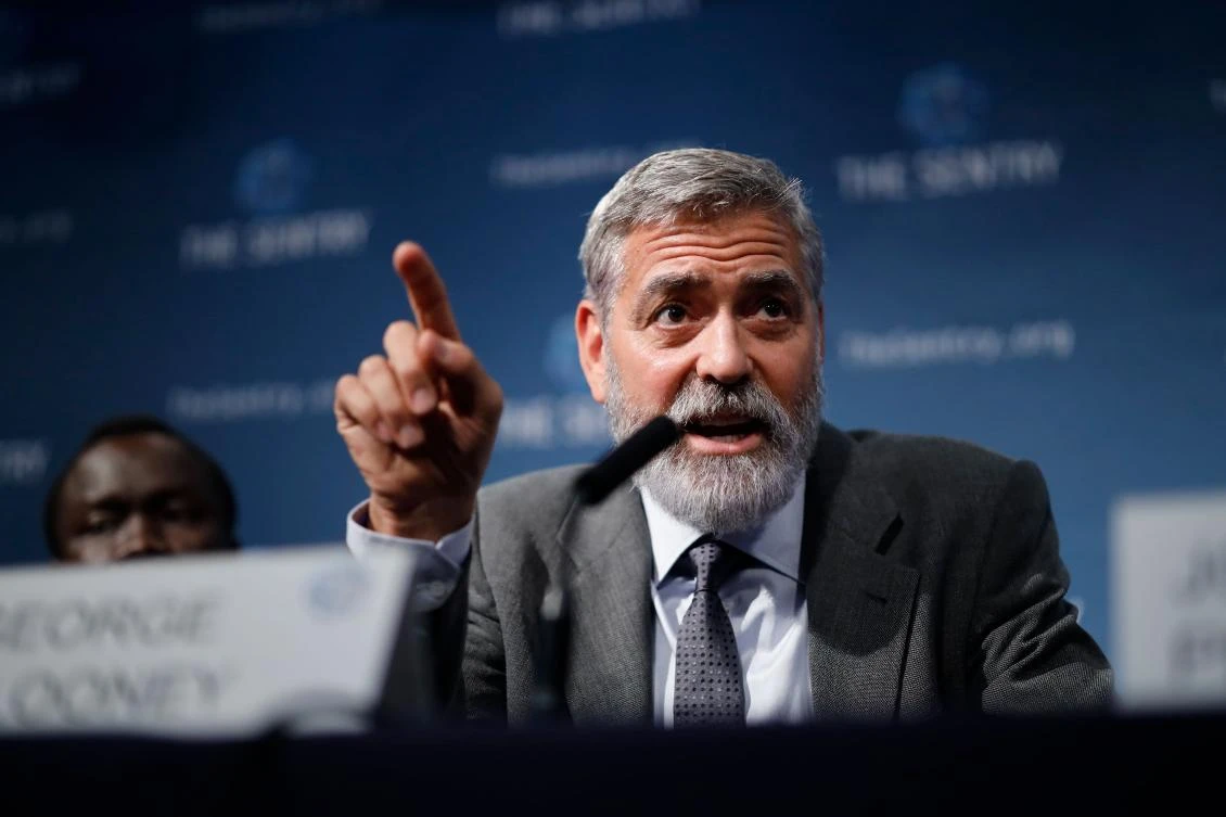 US actor George Clooney takes part in a press conference in central London after presenting a report on atrocities in South Sudan. (AFP)